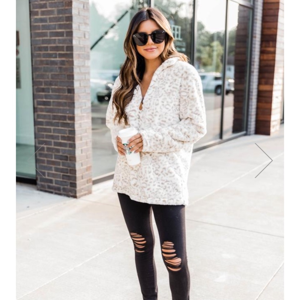 Taupe Cheetah faux fur pullover